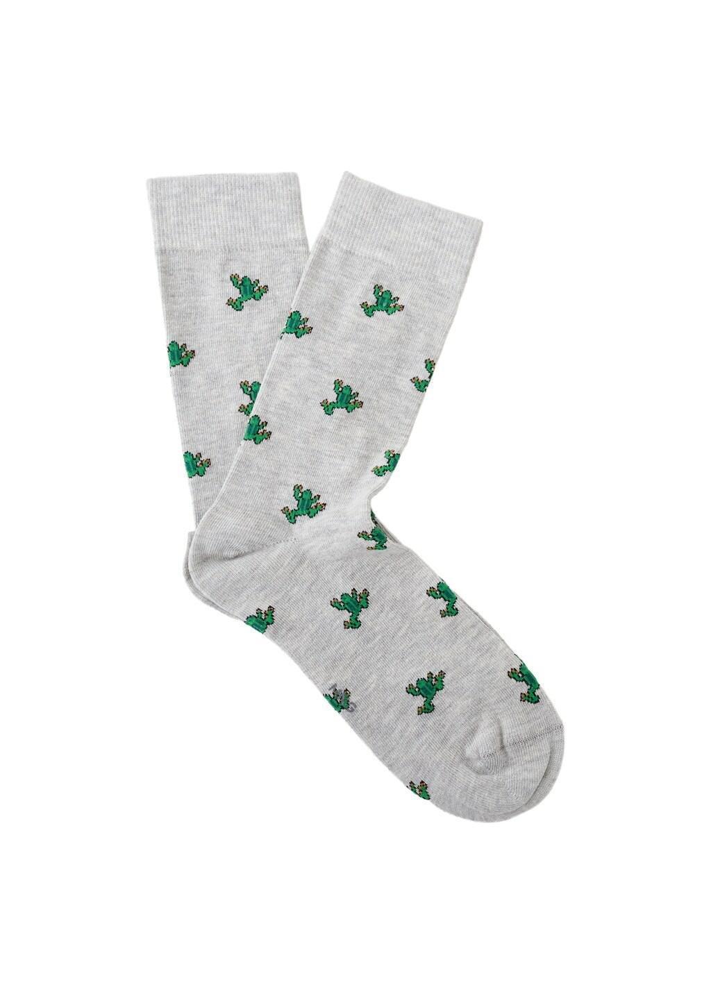 Grey Cotton Socks With Frog Pattern, Light Pastel Grey, medium