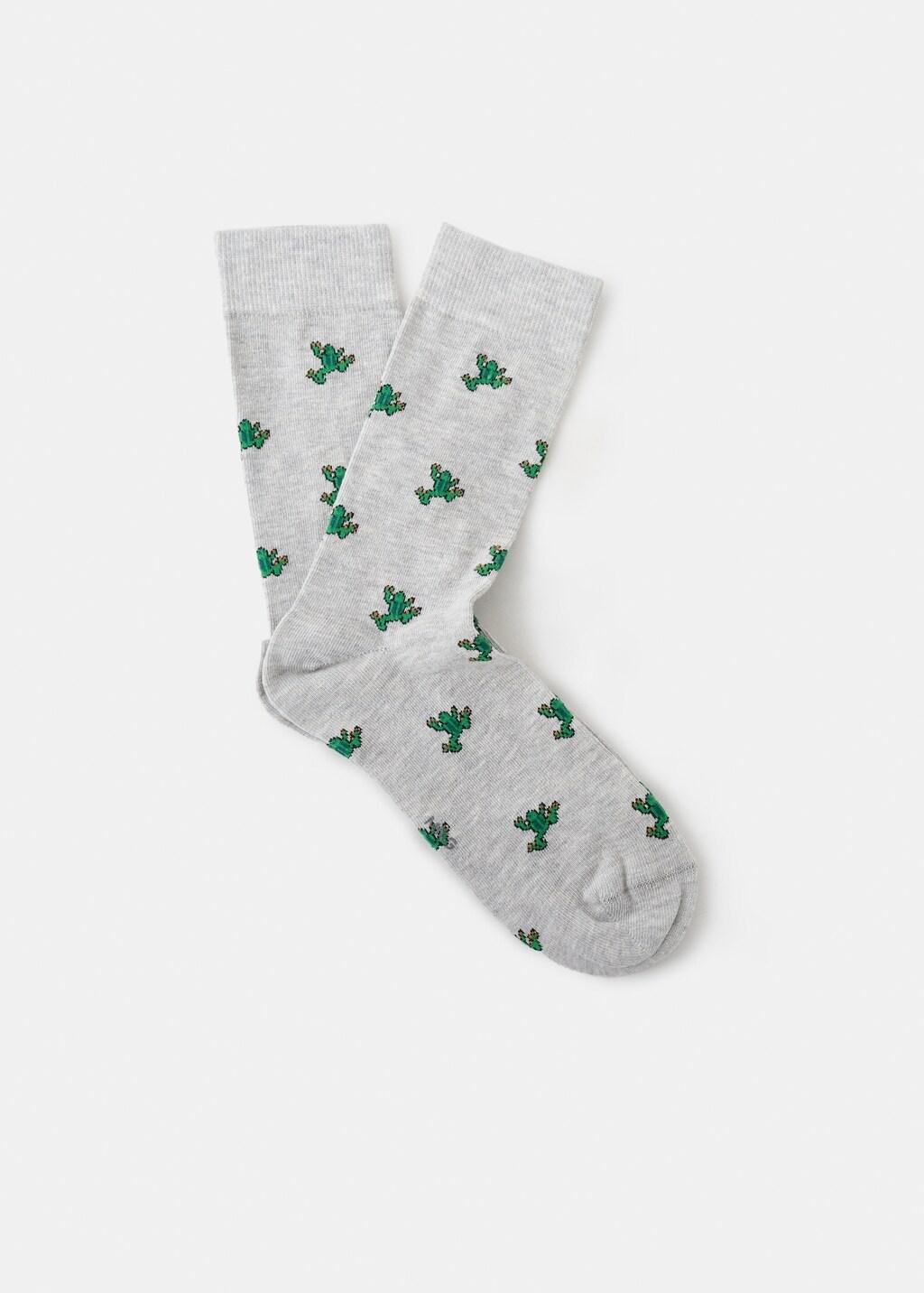 Grey Cotton Socks With Frog Pattern, Light Pastel Grey, large image number 3