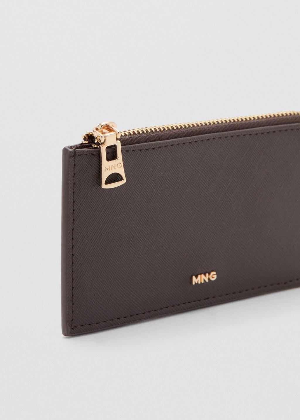 Brown Saffiano-Effect Card Holder With Zip, Dark Brown, medium