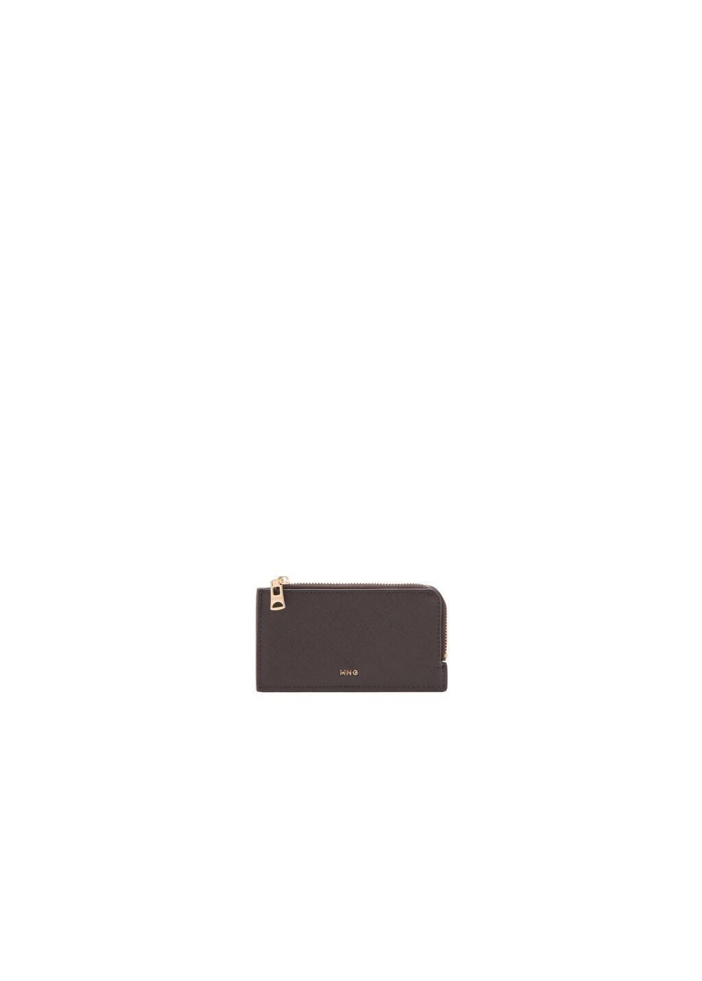 Brown Saffiano-Effect Card Holder With Zip, Dark Brown, medium
