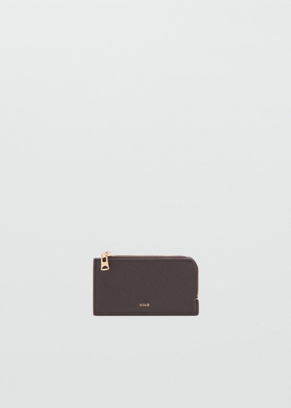 Brown Saffiano-Effect Card Holder With Zip, 0201_32, large image number 3