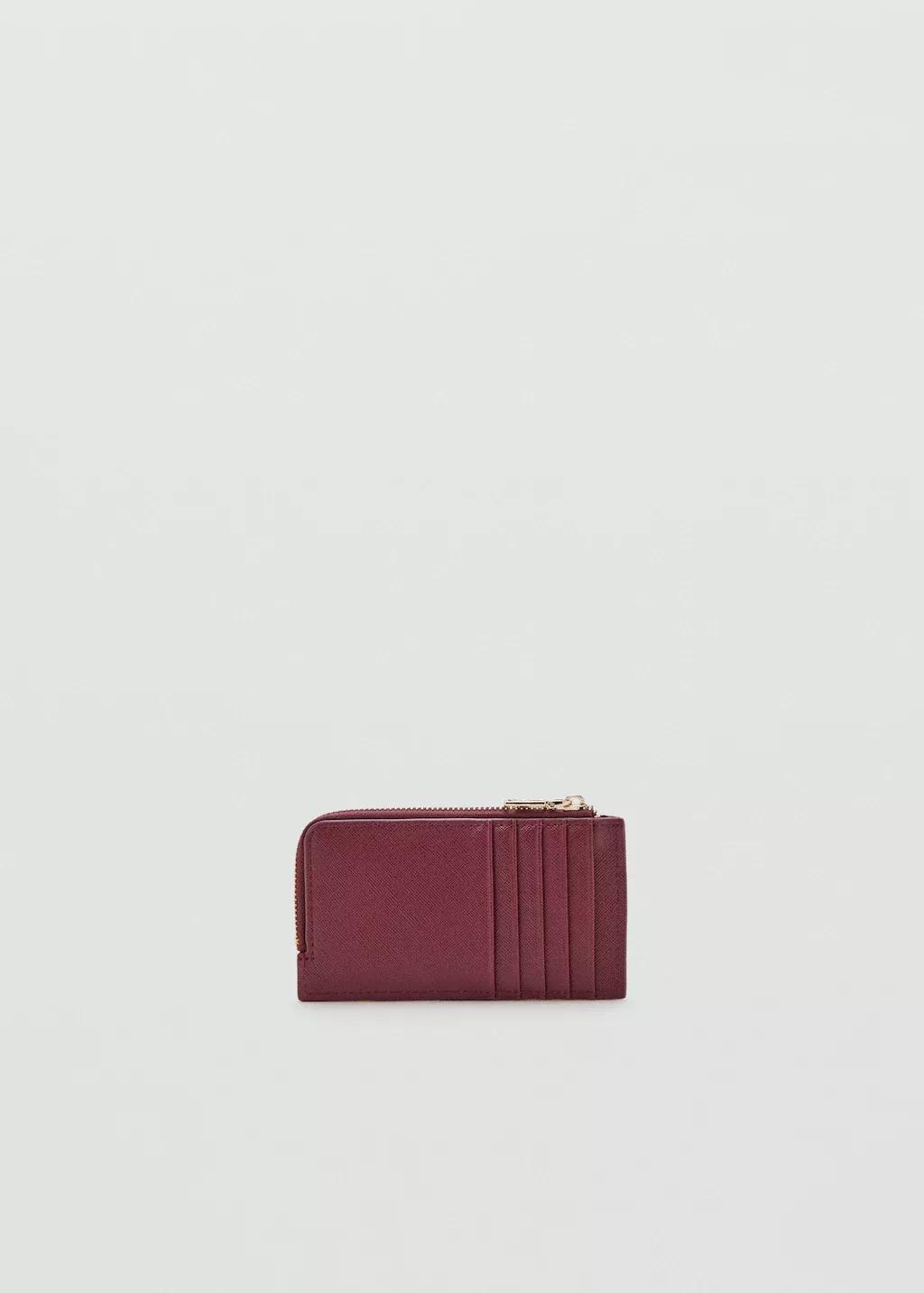 Red Saffiano-Effect Card Holder With Zip, Dark Red, large image number 0