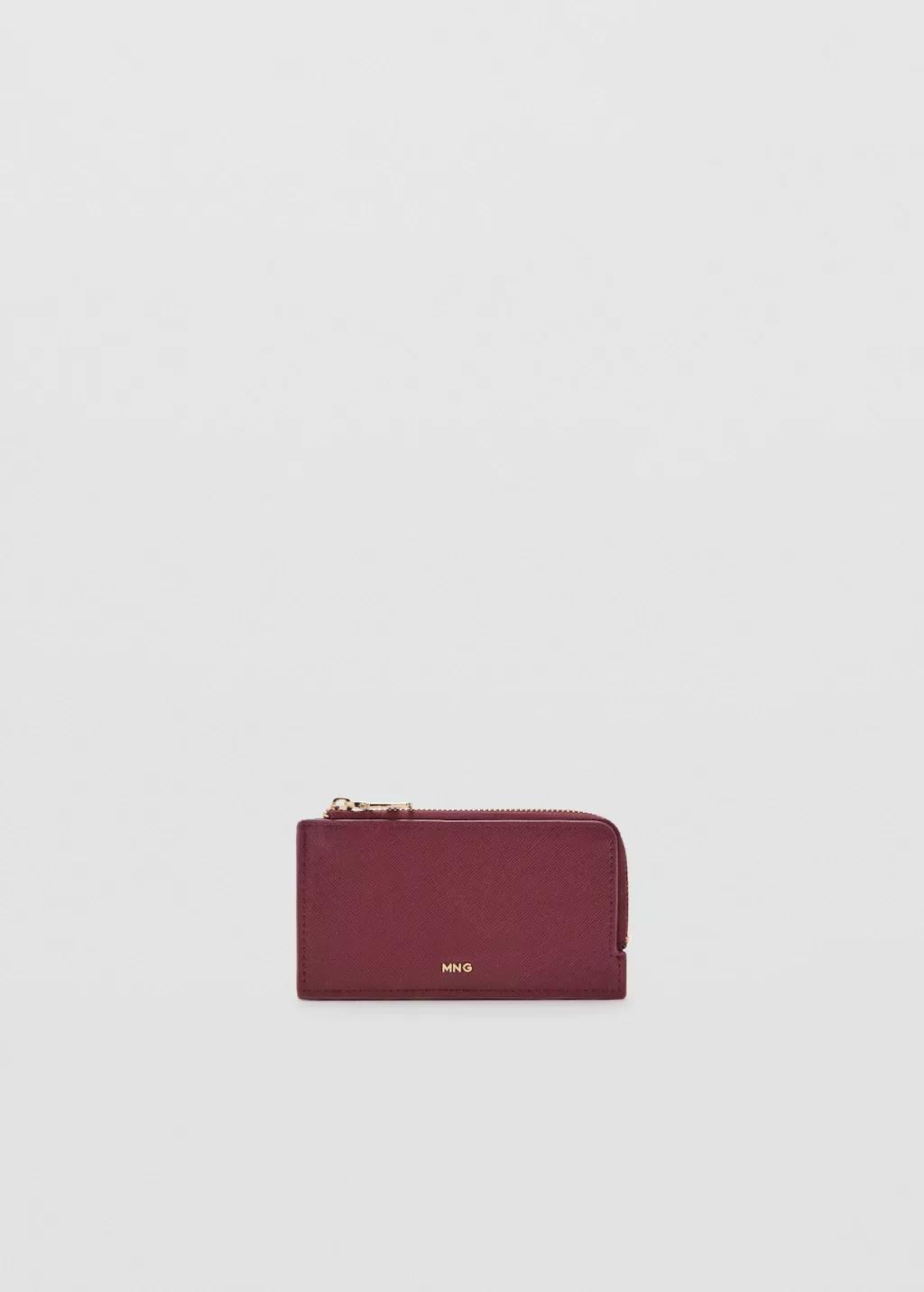 Red Saffiano-Effect Card Holder With Zip, Dark Red, large image number 3