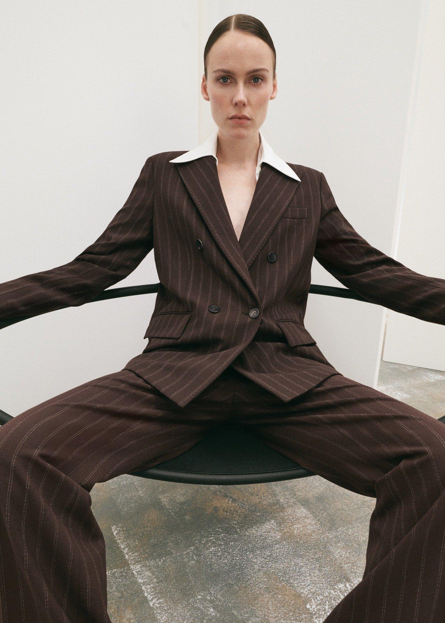 BROWN Double-breasted pinstripe suit jacket, 0201_30, large image number 6