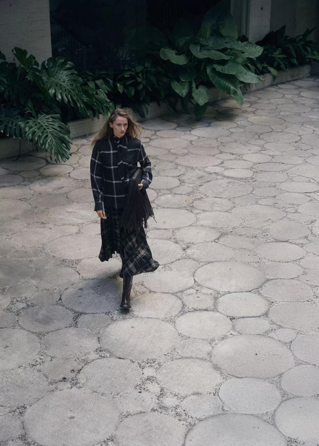 Black Check Blouse With Foulard Collar, Black, large image number 0