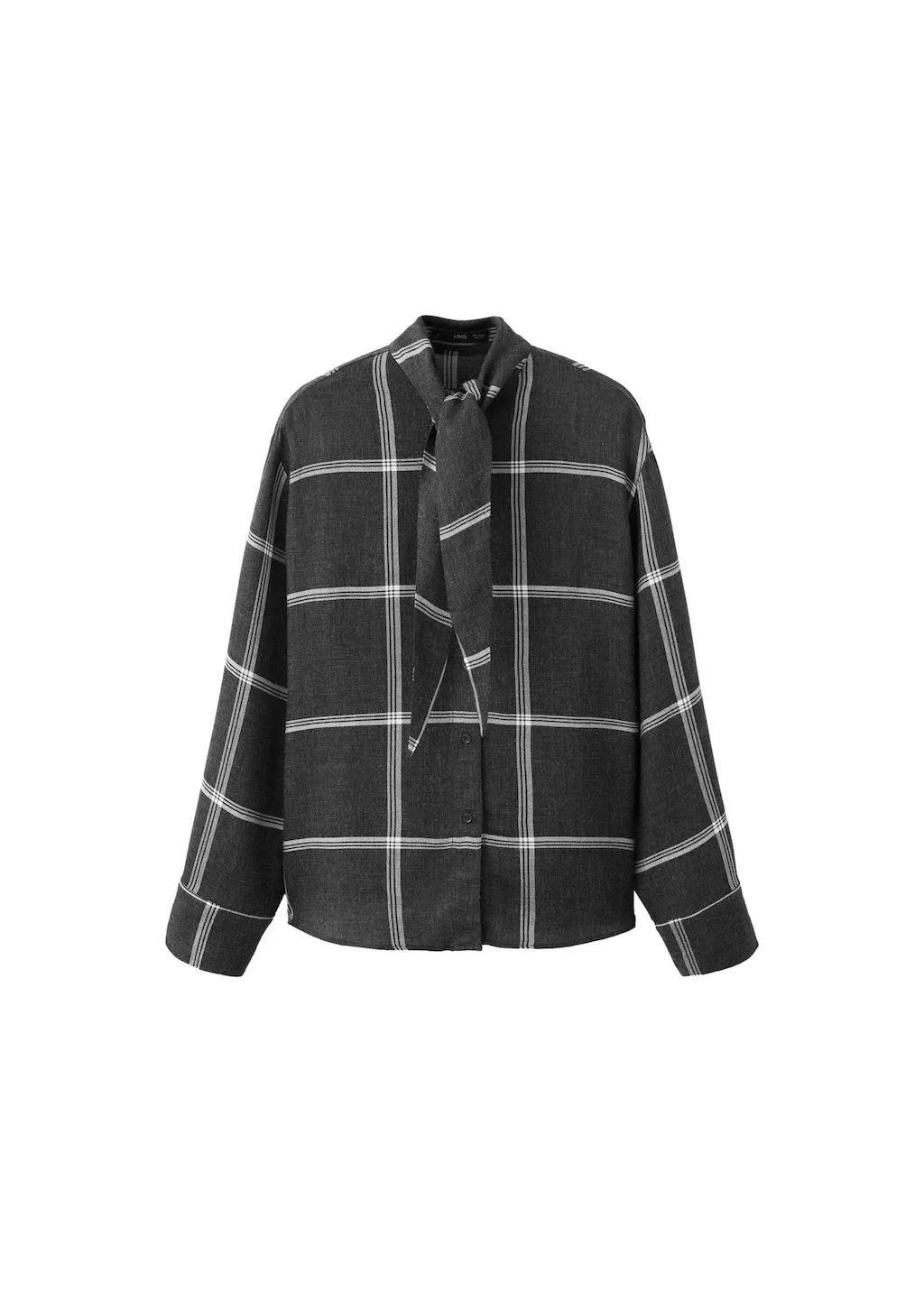 Black Check Blouse With Foulard Collar, Black, large image number 6