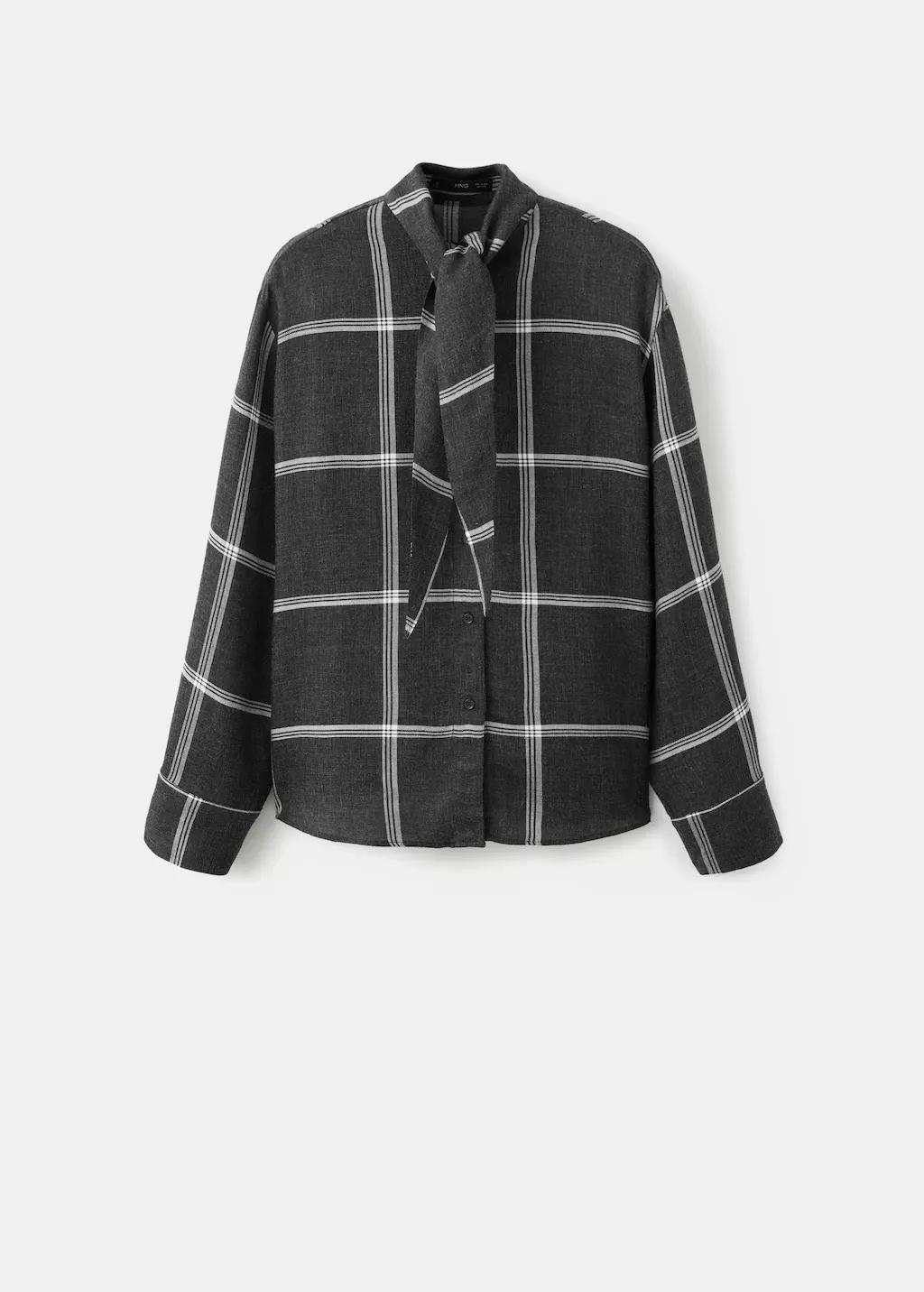 Black Check Blouse With Foulard Collar, Black, large image number 7