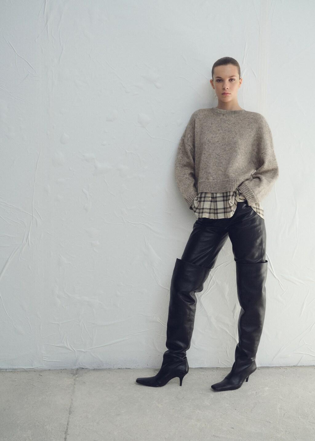 Brown Combined Hooded Sweater, Medium Brown, medium