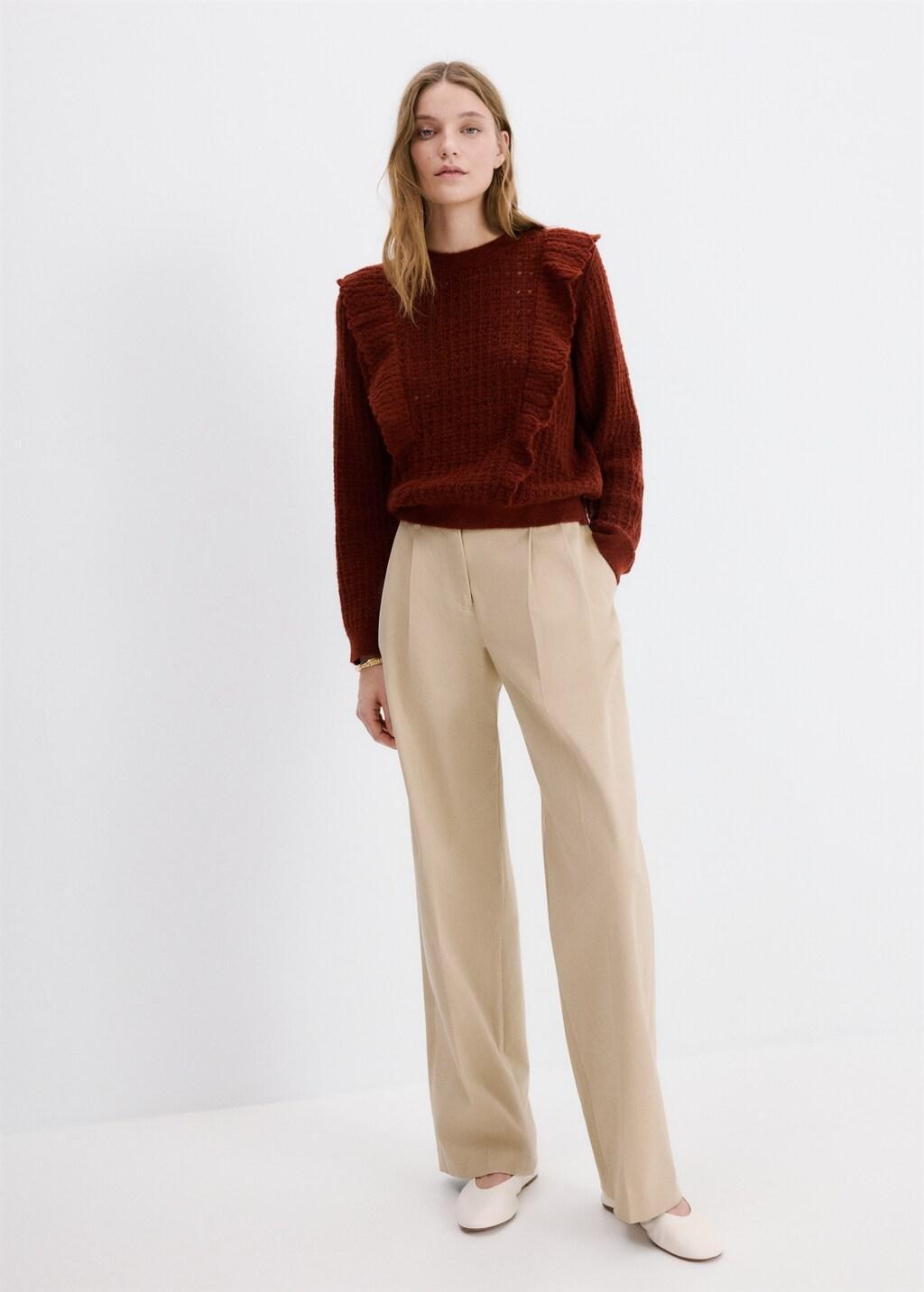 Yellow Openwork Knitted Sweater With Ruffles, Medium Orange, large image number 0