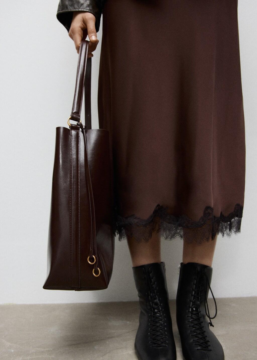 Brown Shiny Shoulder Bag, Dark Brown, medium