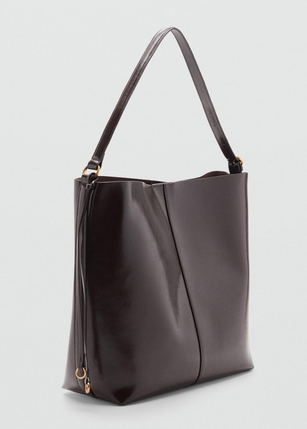 Brown Shiny Shoulder Bag, Dark Brown, medium