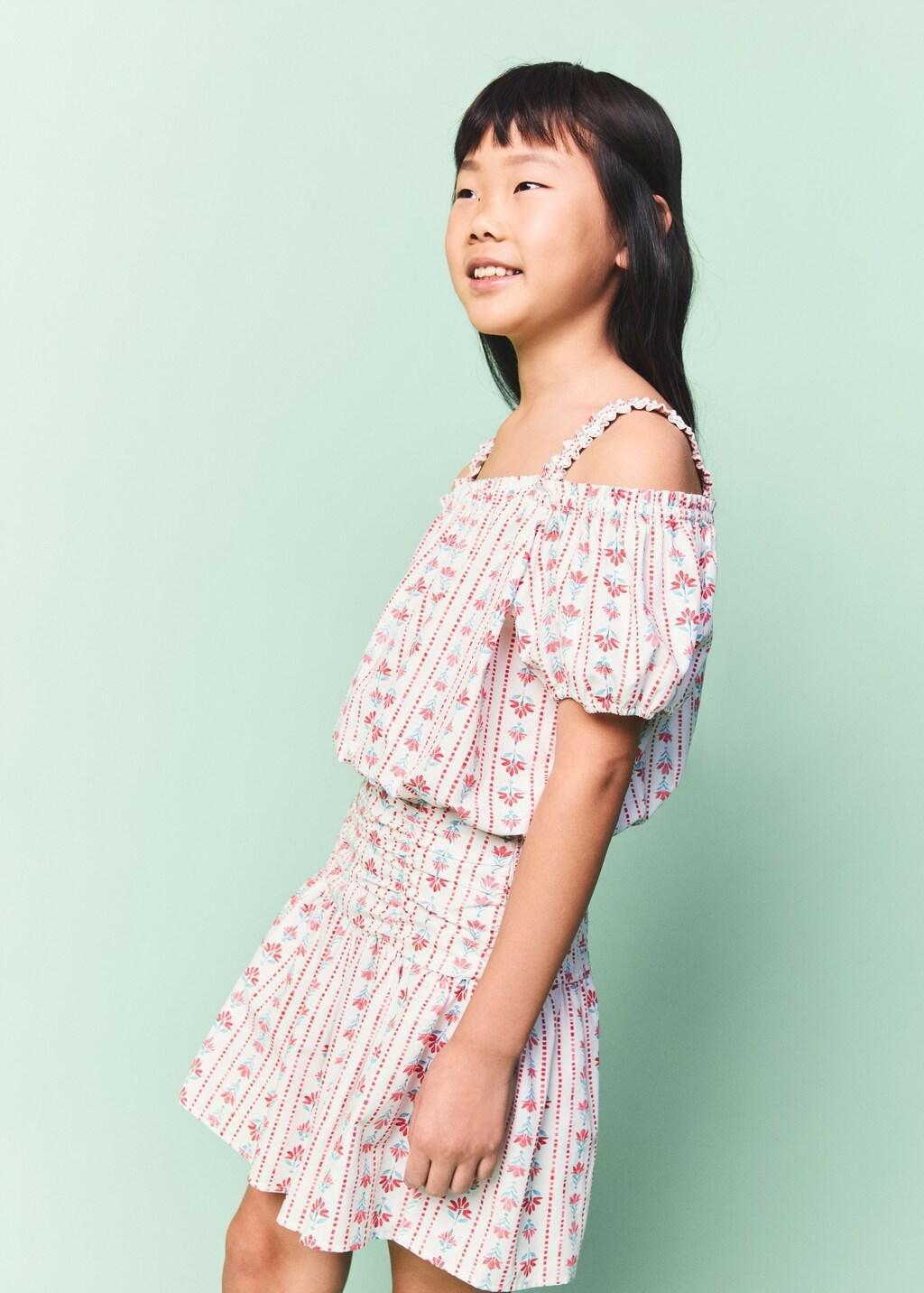 Red Ruched Floral Skirt, Kids Girls, Red, large image number 2