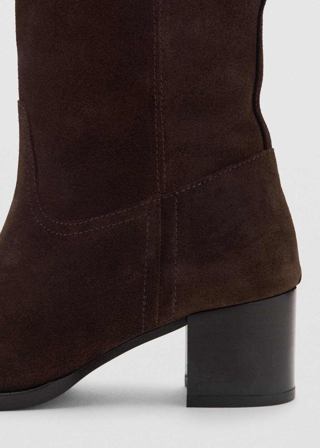 Brown Heel Suede Boots, Dark Brown, large image number 2
