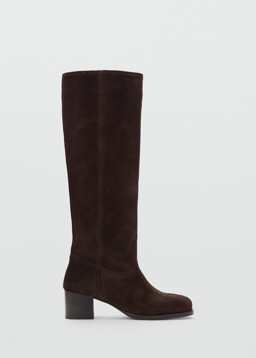 Brown Heel Suede Boots, Dark Brown, large image number 4
