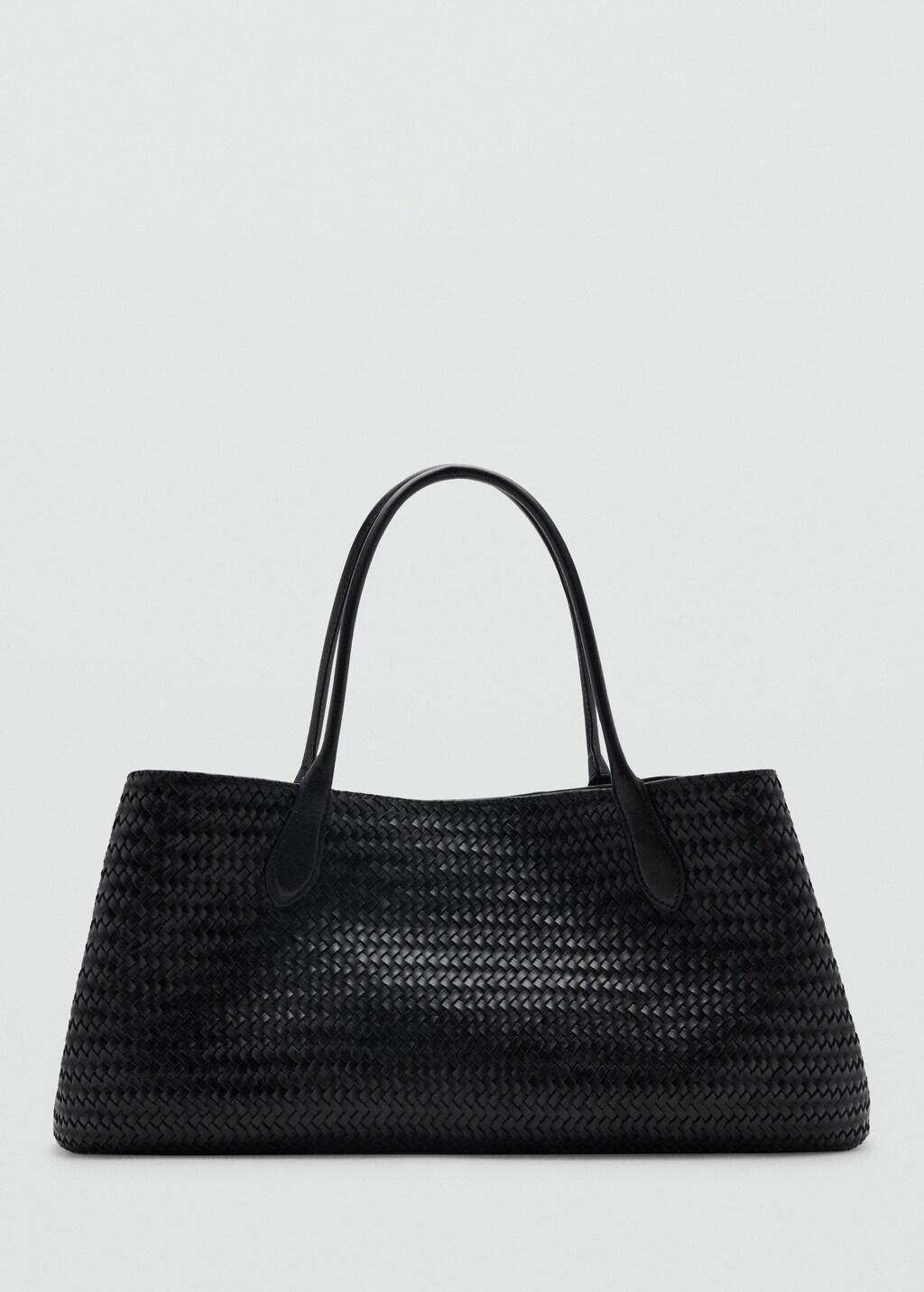 Black Large Braided Leather Shoulder Bag, Black, large image number 4