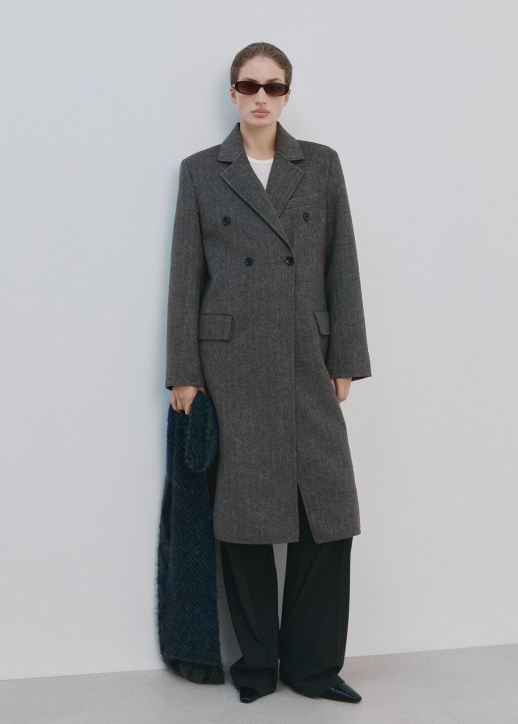 Grey Double-Breasted Wool Coat, Grey, large image number 0