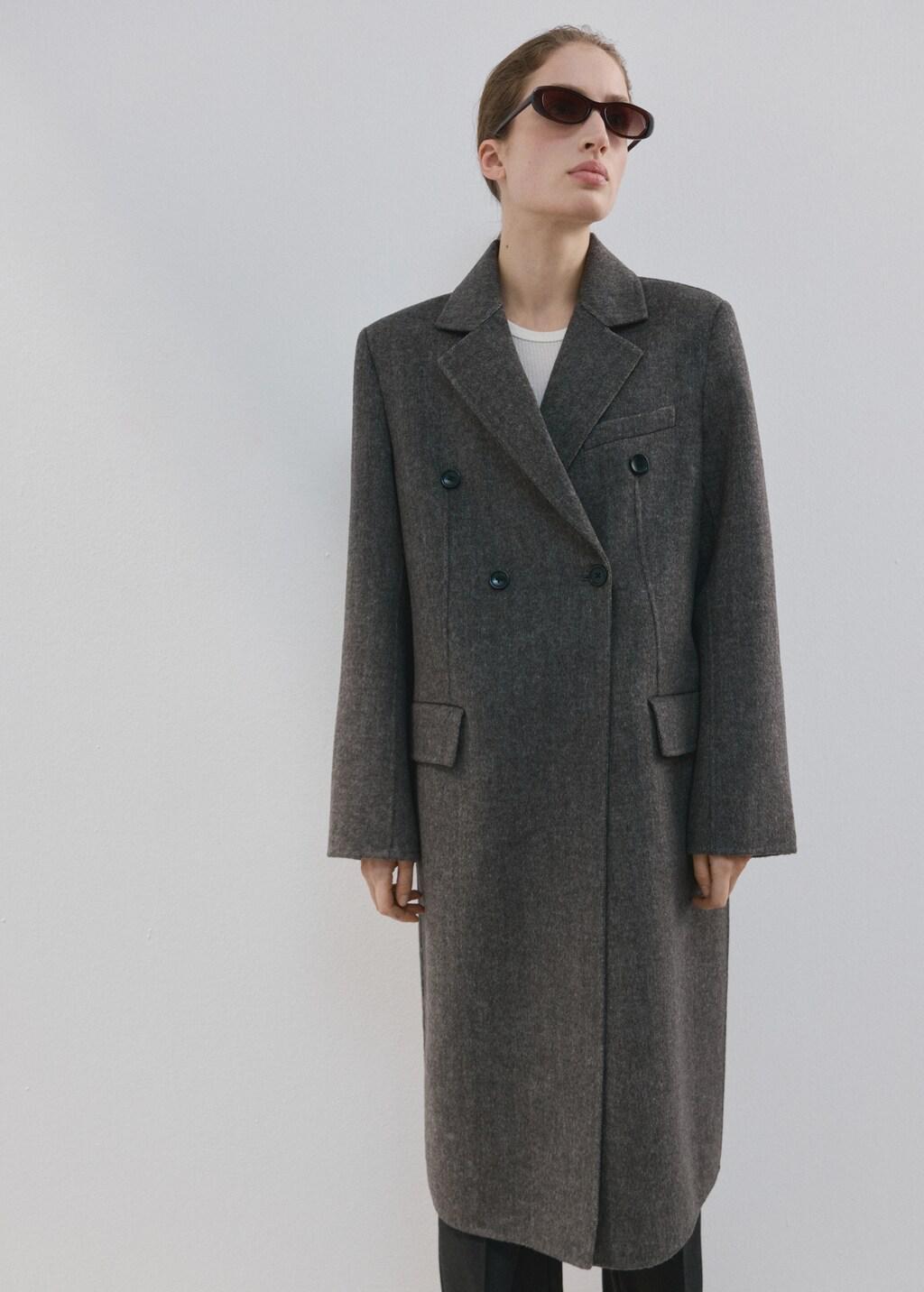 Grey Double-Breasted Wool Coat, Grey, large image number 3