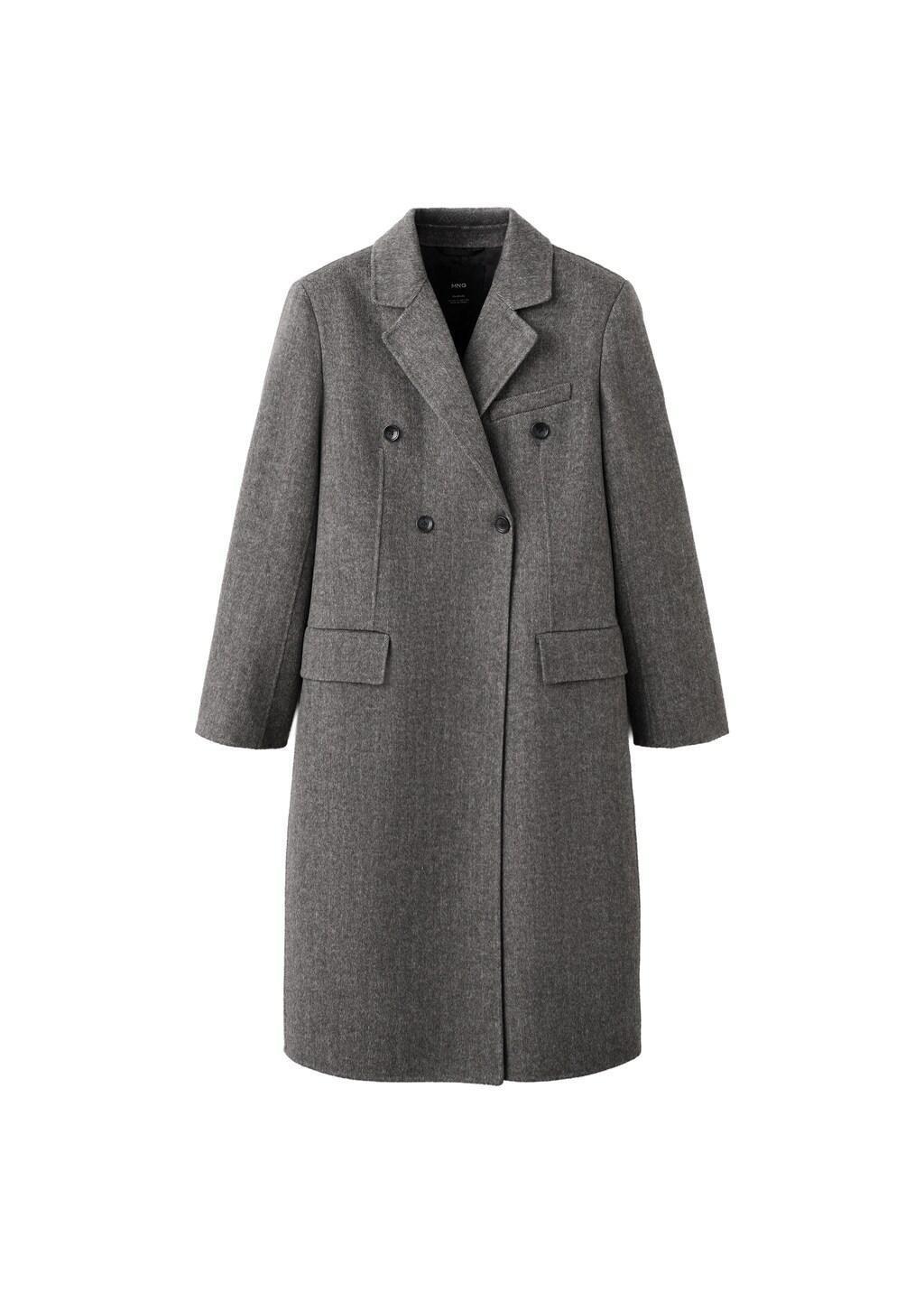 Grey Double-Breasted Wool Coat, Grey, large image number 6