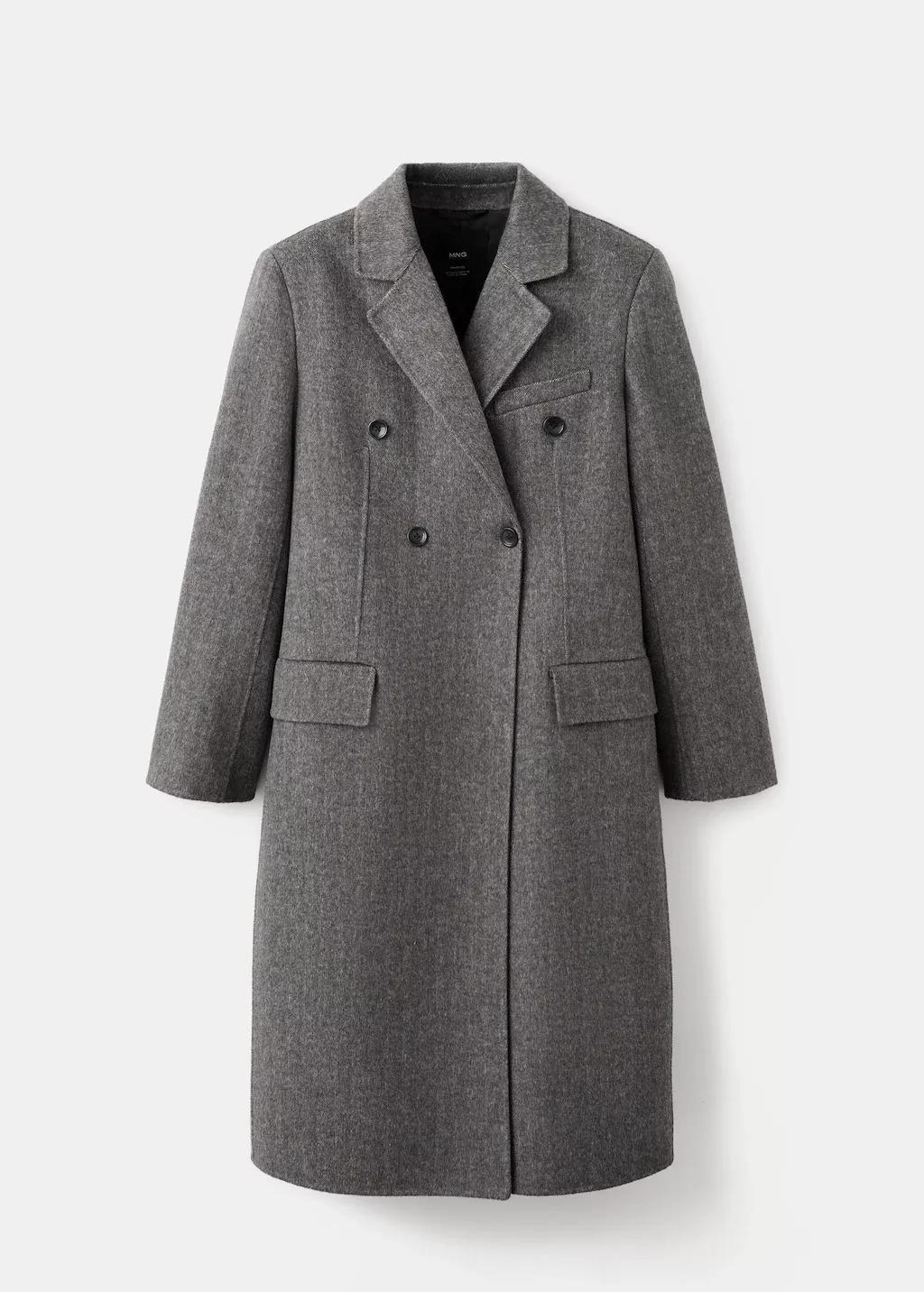 Grey Double-Breasted Wool Coat, Grey, large image number 7