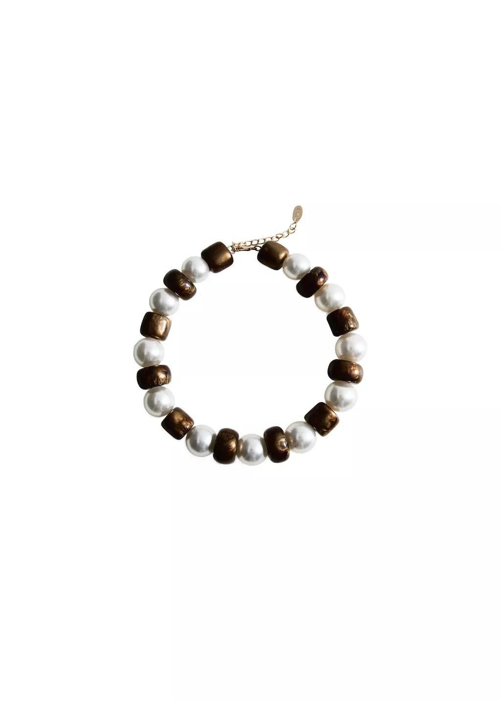 Brown Combined Beads Necklace, 0201_30, large image number 3
