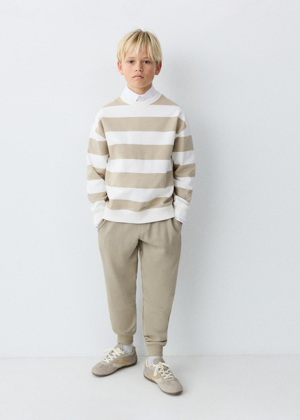 Brown Cotton Striped Sweatshirt, Kids Boys, Light Pastel Brown, large image number 0
