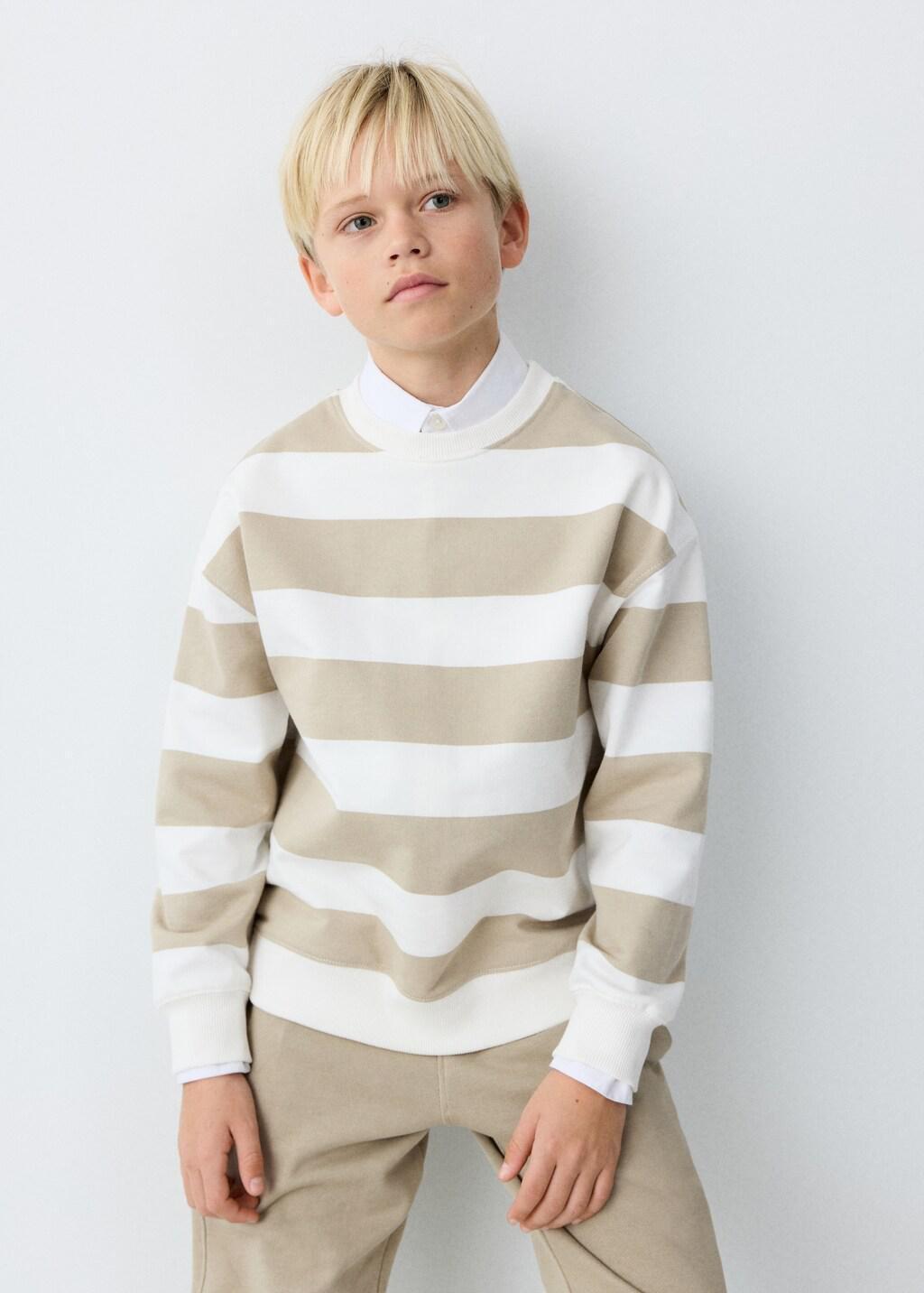 Brown Cotton Striped Sweatshirt, Kids Boys, Light Pastel Brown, large image number 3