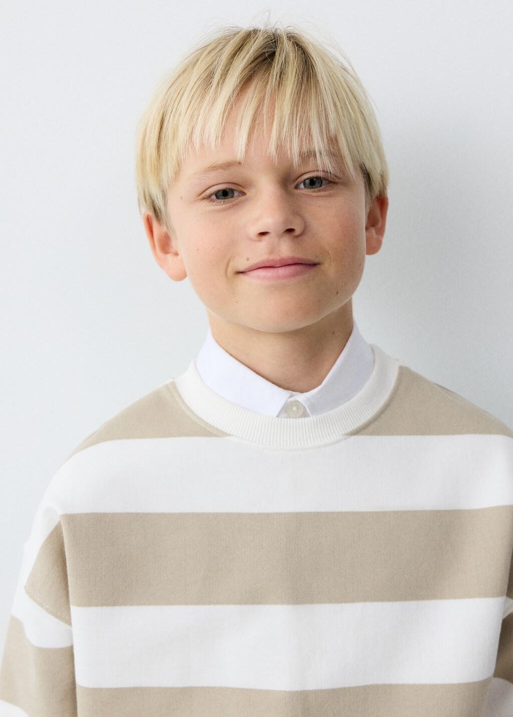 Brown Cotton Striped Sweatshirt, Kids Boys, Light Pastel Brown, large image number 4