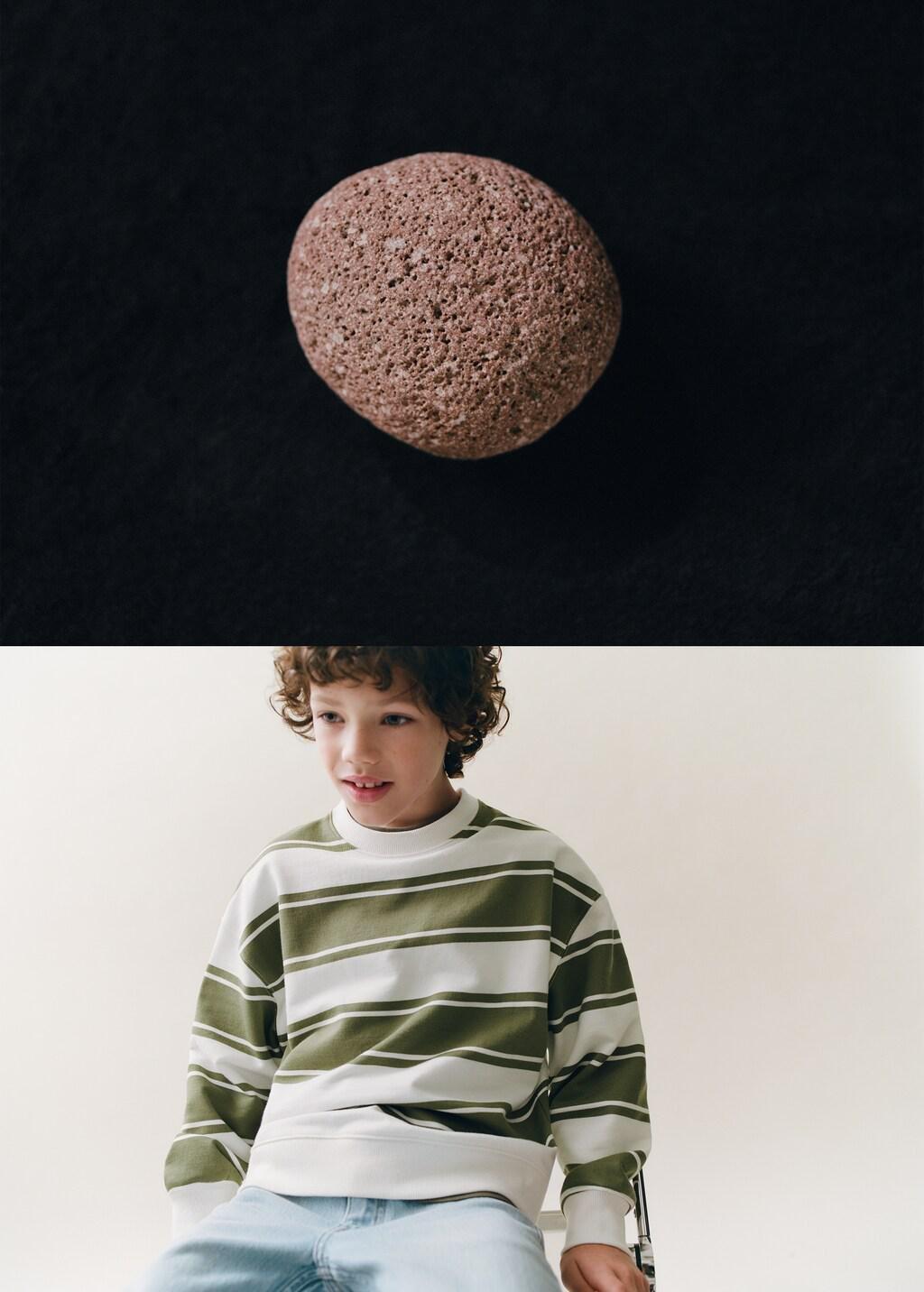 Khaki Cotton Striped Sweatshirt, Kids Boys, Beige - Khaki, large image number 0