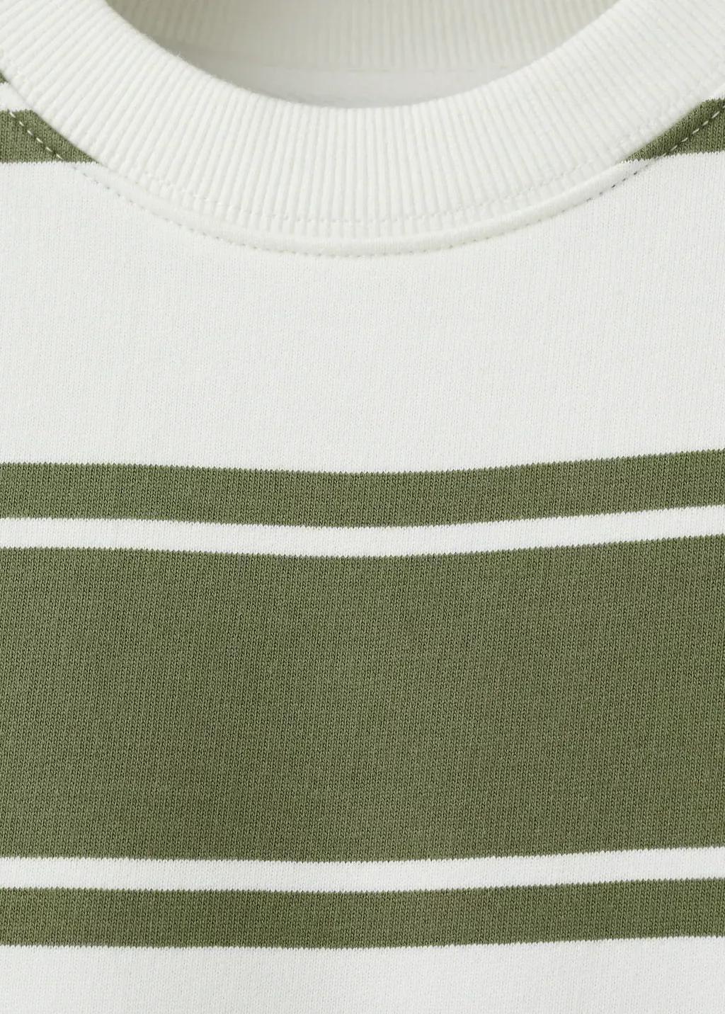 Khaki Cotton Striped Sweatshirt, Kids Boys, Beige - Khaki, medium