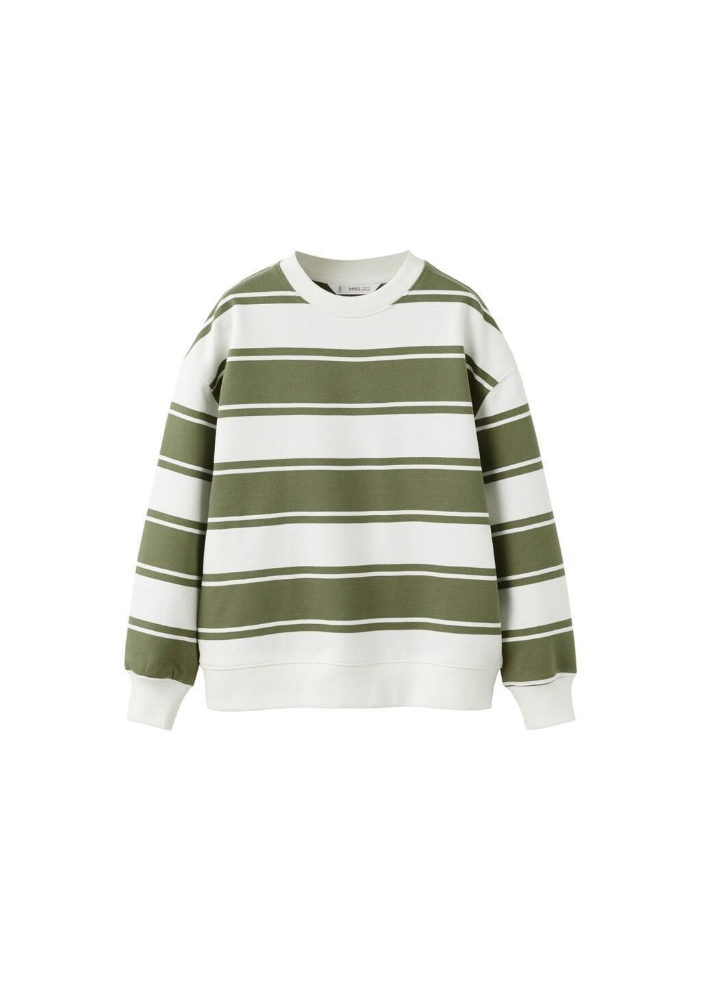 Khaki Cotton Striped Sweatshirt, Kids Boys, Beige - Khaki, medium
