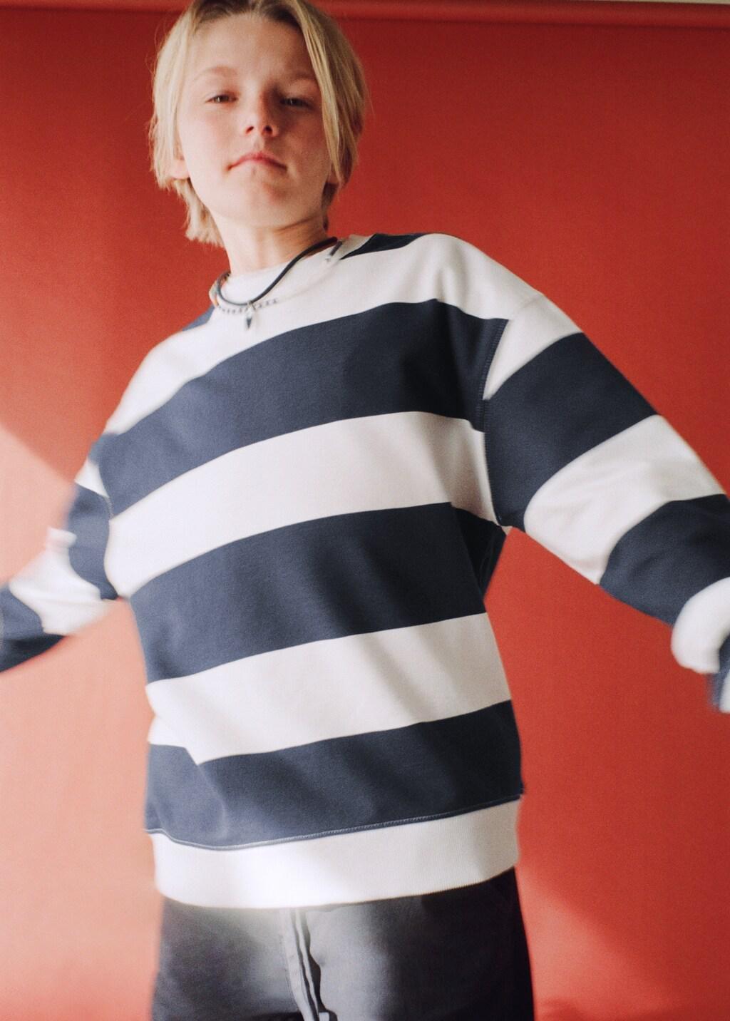 Navy 100% Cotton Striped Sweatshirt, Kids Boy, Navy, large image number 3