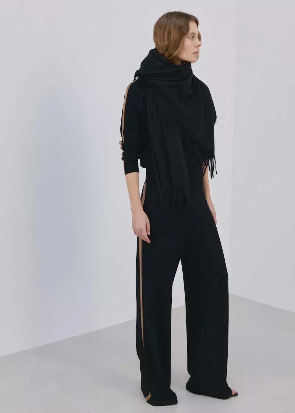 Black Sweater With Contrasting Stripes And Perkins Collar, 0201_99, large image number 0