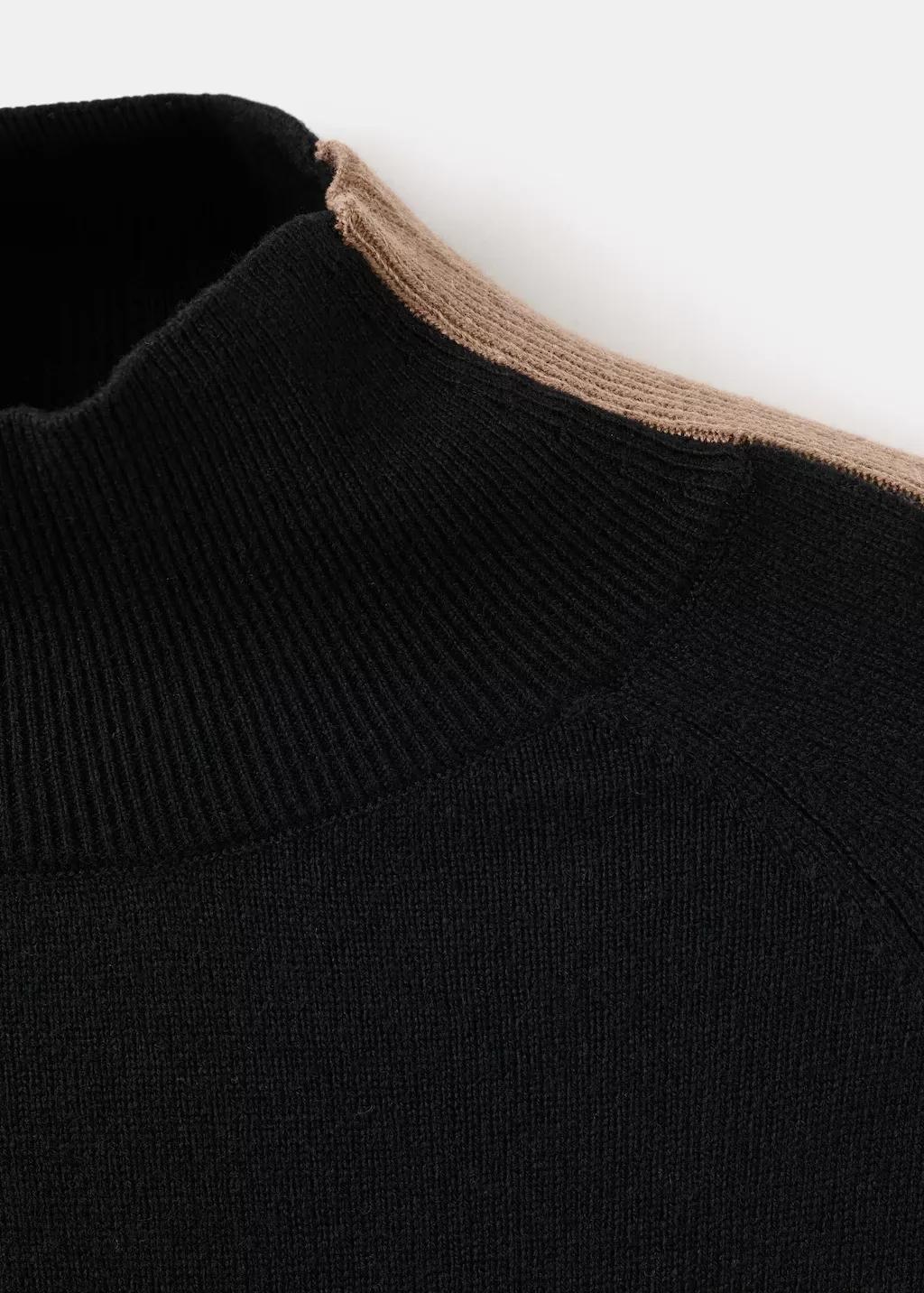 Black Sweater With Contrasting Stripes And Perkins Collar, 0201_99, large image number 1