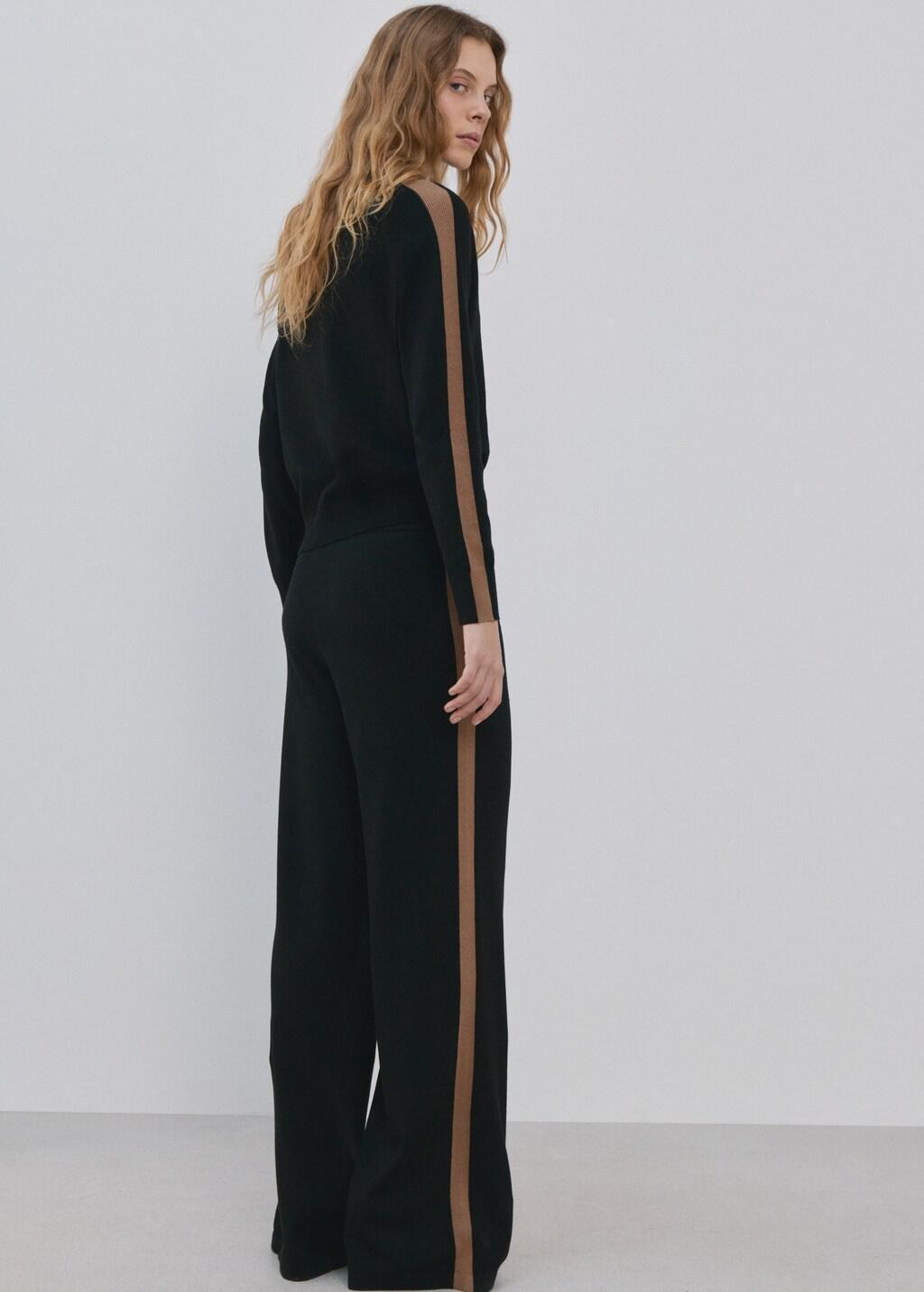 Black Sweater With Contrasting Stripes And Perkins Collar, 0201_99, large image number 2