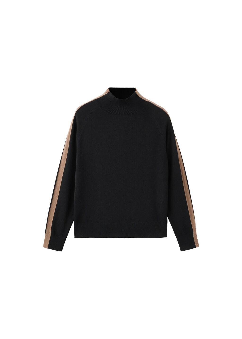 Black Sweater With Contrasting Stripes And Perkins Collar, 0201_99, large image number 8