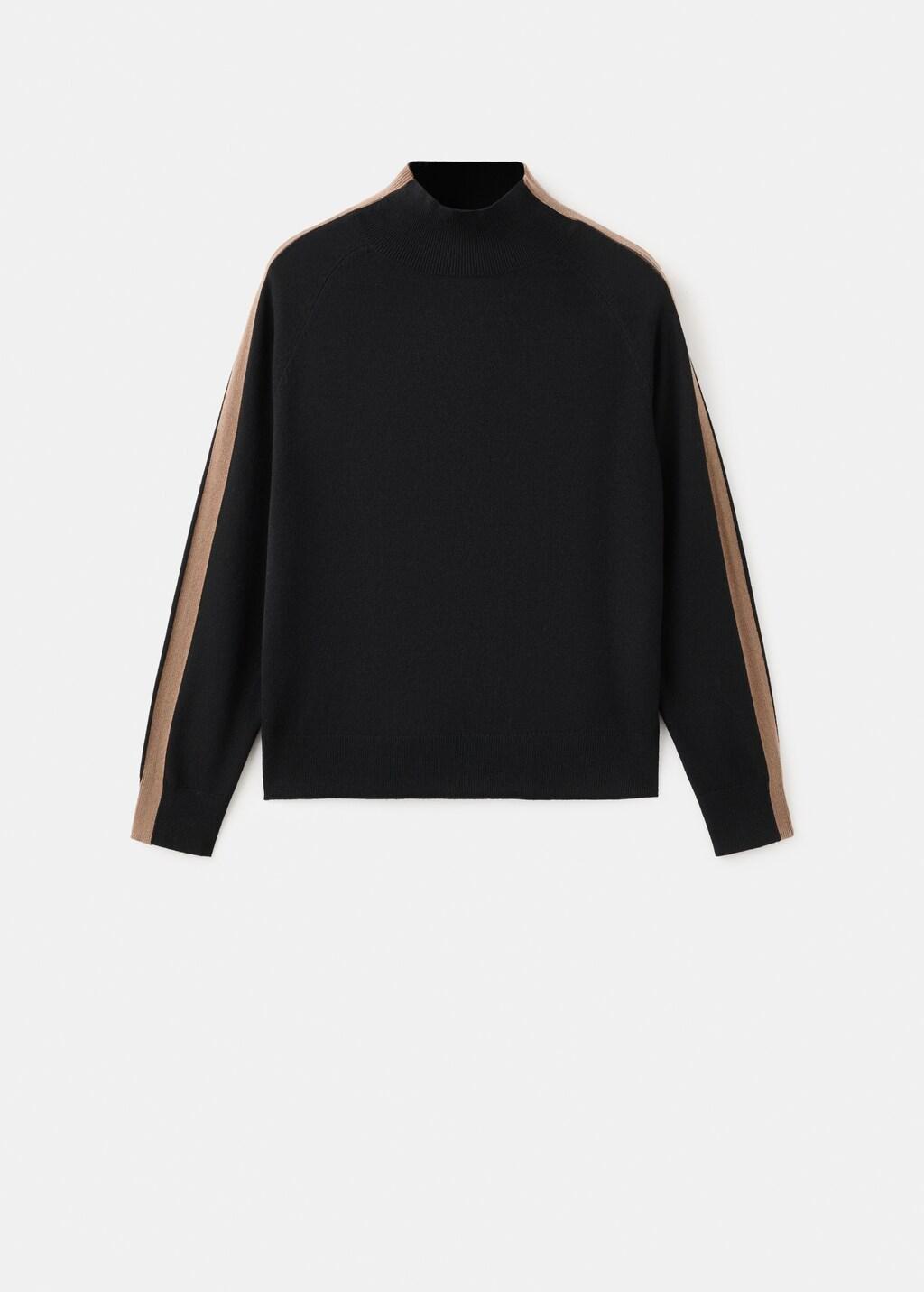 Black Sweater With Contrasting Stripes And Perkins Collar, 0201_99, large image number 9