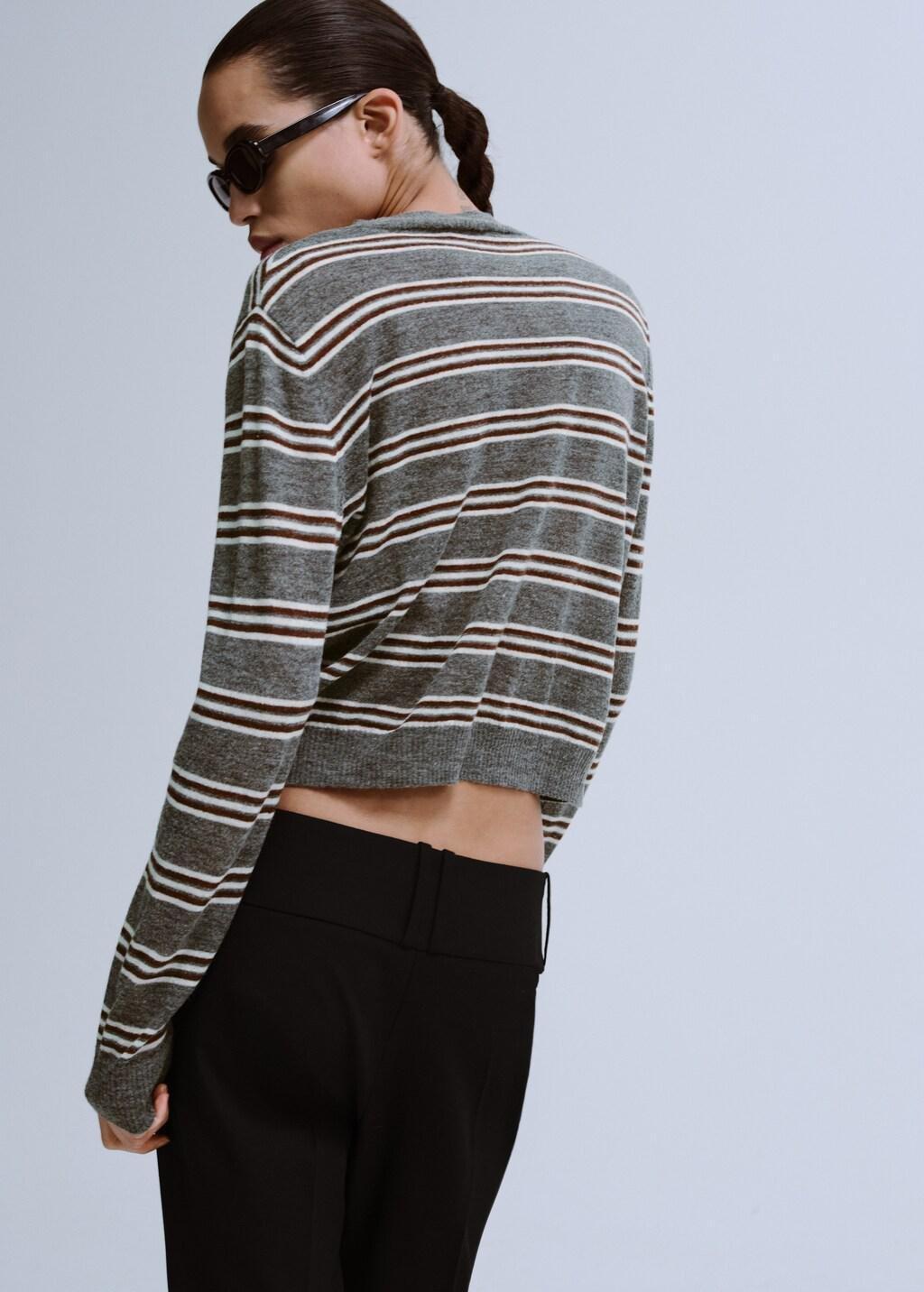 Grey Knit Striped Sweater, 0201_94, large image number 2