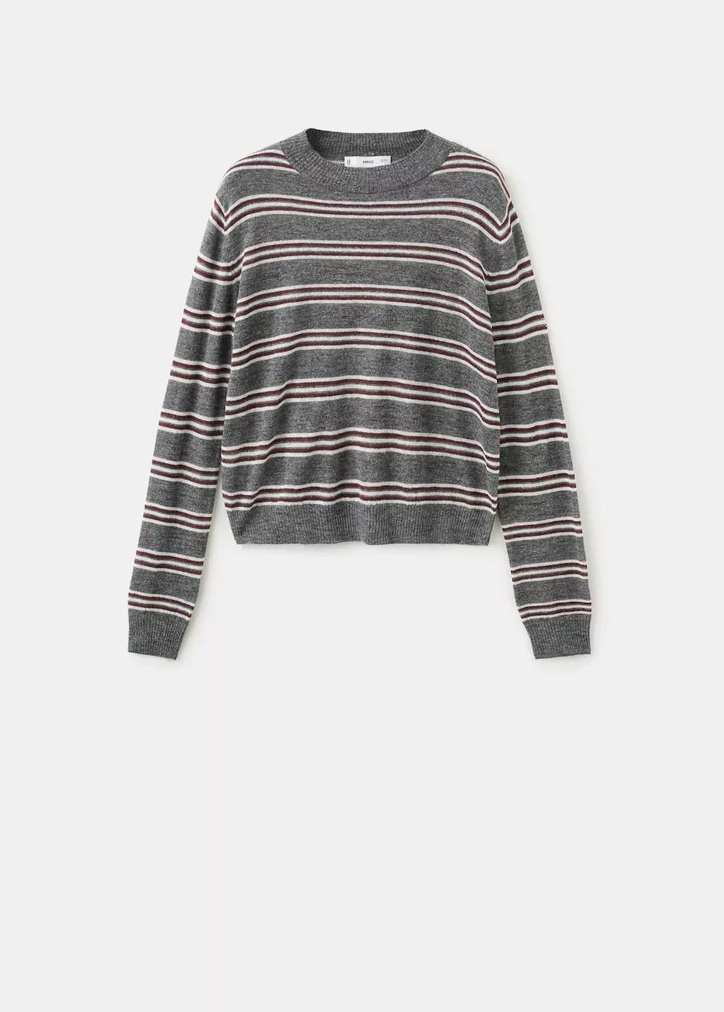 Grey Knit Striped Sweater, 0201_94, large image number 6