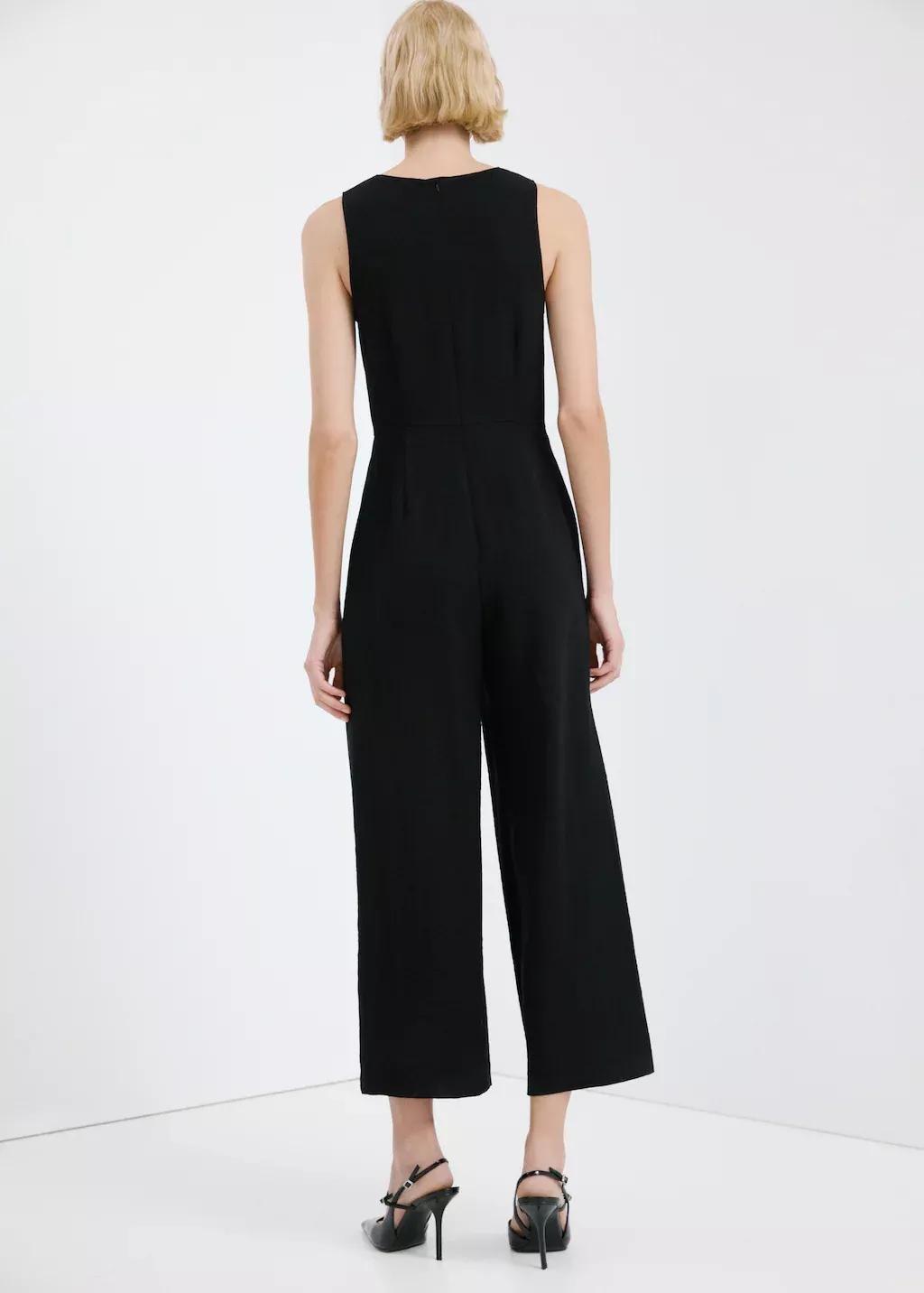 Black Cut-Out Jumpsuit With Knot, Black, medium