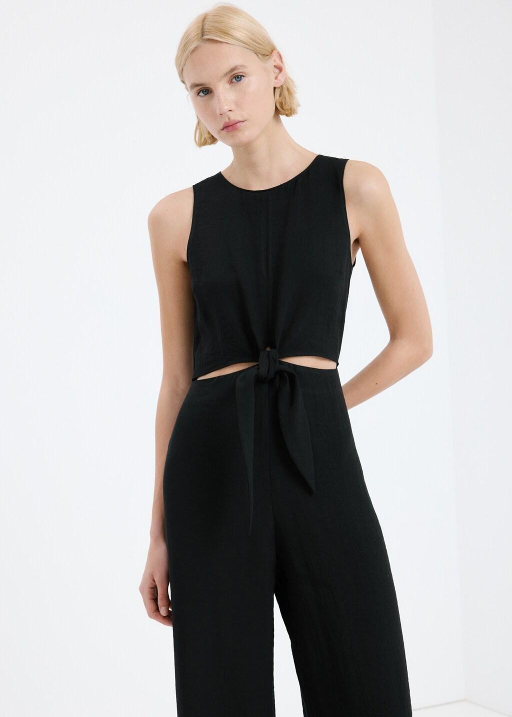 Black Cut-Out Jumpsuit With Knot, Black, large image number 3