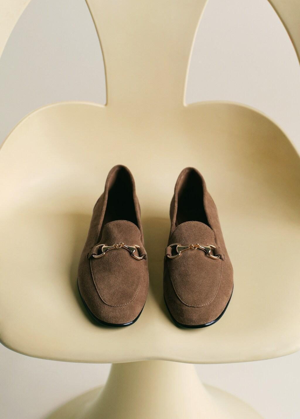 Brown Buckle Leather Moccasins, Light Pastel Brown, large image number 3