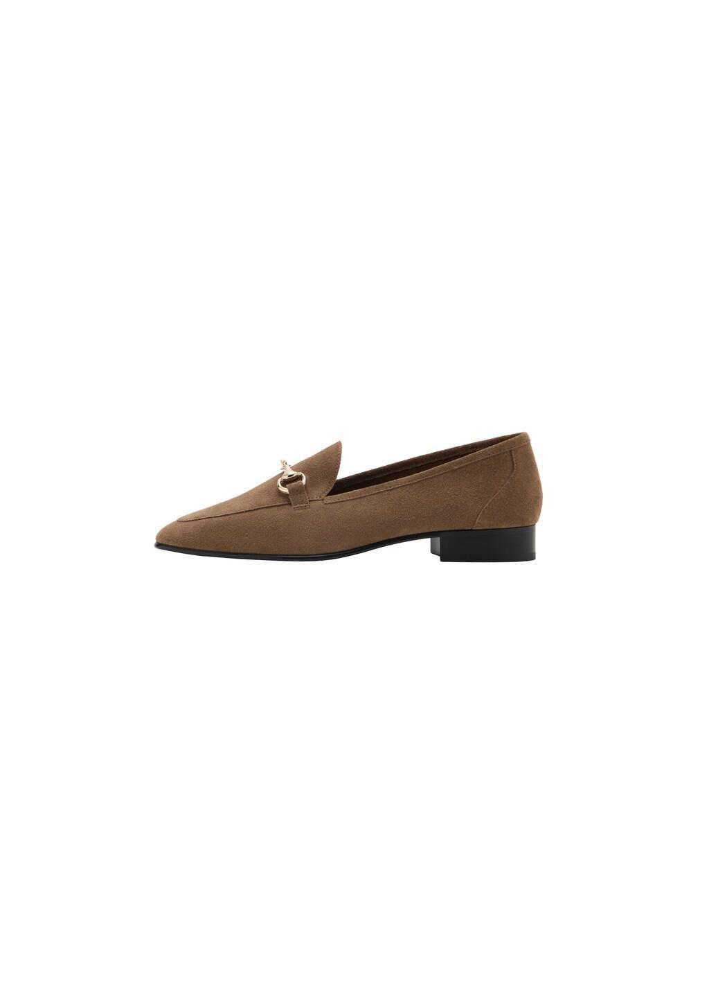 Brown Buckle Leather Moccasins, Light Pastel Brown, large image number 4