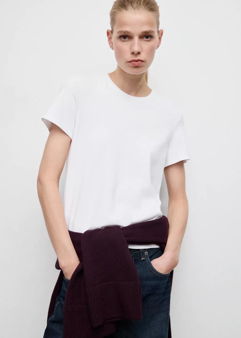 White Short-Sleeved Cotton T-Shirt, 0201_01, large image number 3