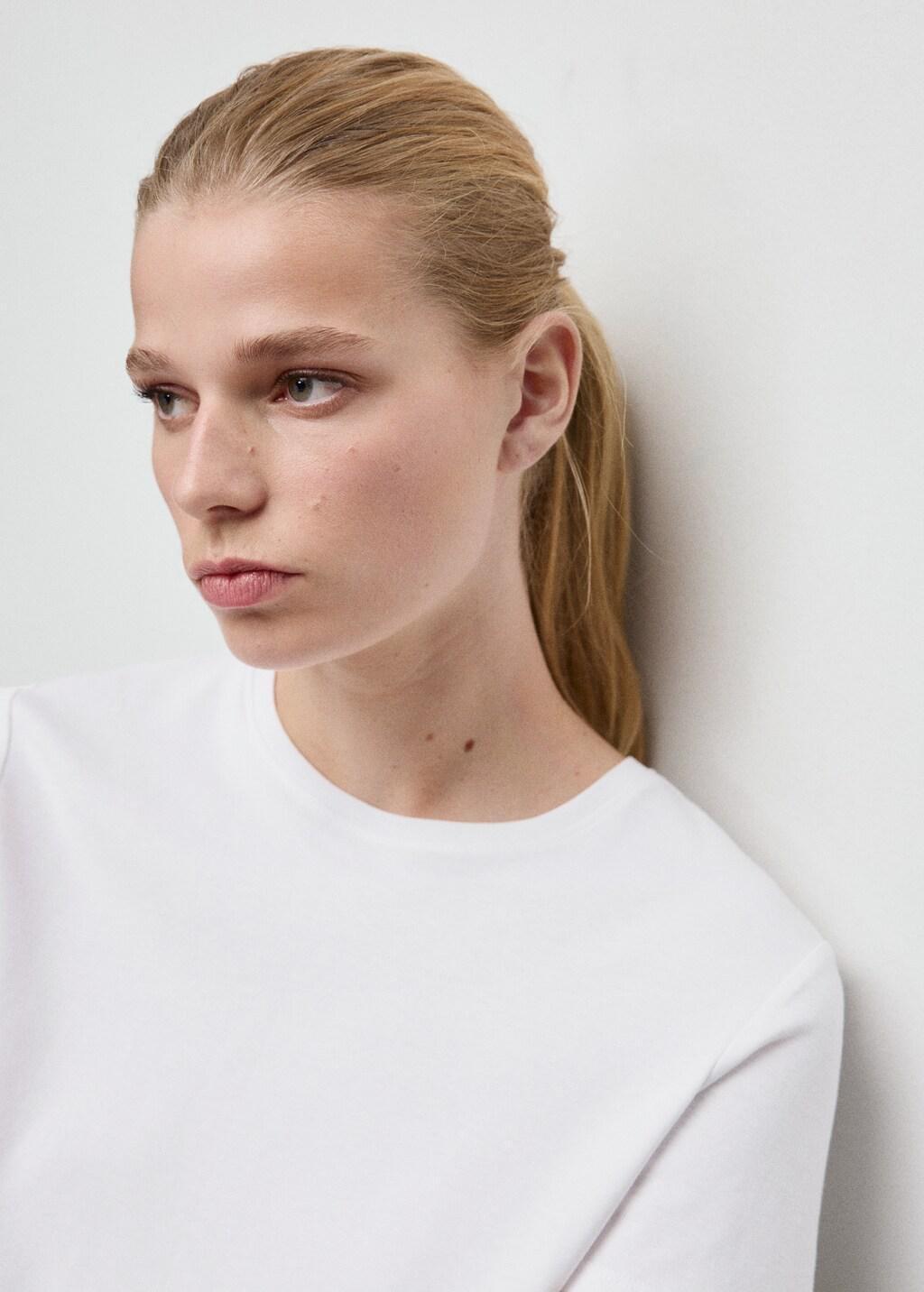 White Short-Sleeved Cotton T-Shirt, 0201_01, large image number 4