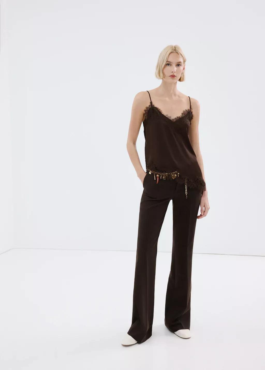 Brown Mid-Rise Flare Trousers, Dark Brown, large image number 0