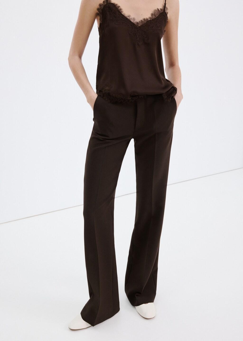 Brown Mid-Rise Flare Trousers, Dark Brown, large image number 3