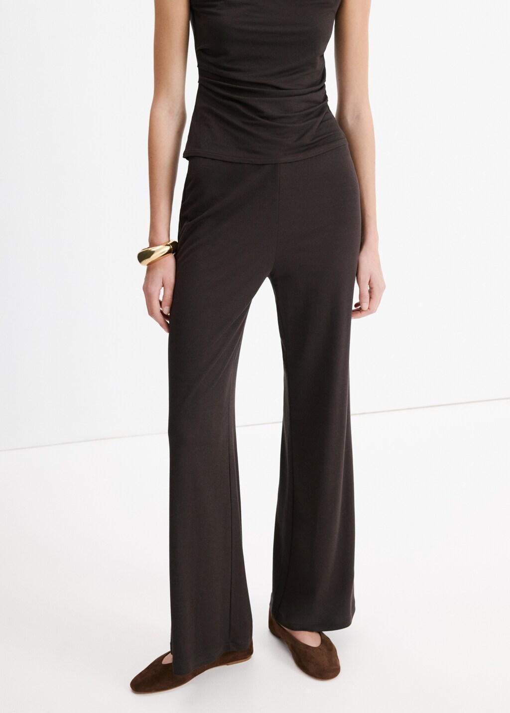 Brown Straight-Fit Trousers With Elastic Waist, 0201_30, large image number 3