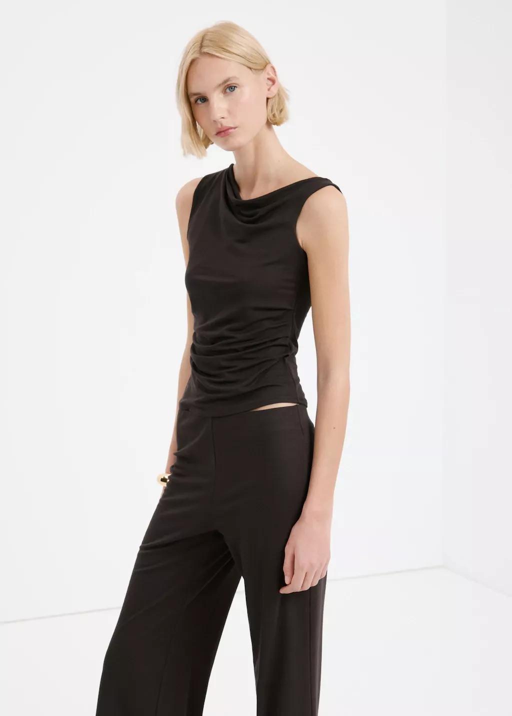 Brown Straight-Fit Trousers With Elastic Waist, 0201_30, large image number 4