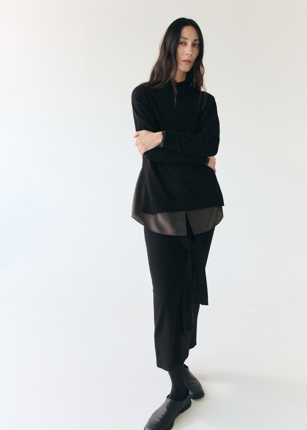 Black Knitted Skirt With Knot Detail, Black, large image number 0