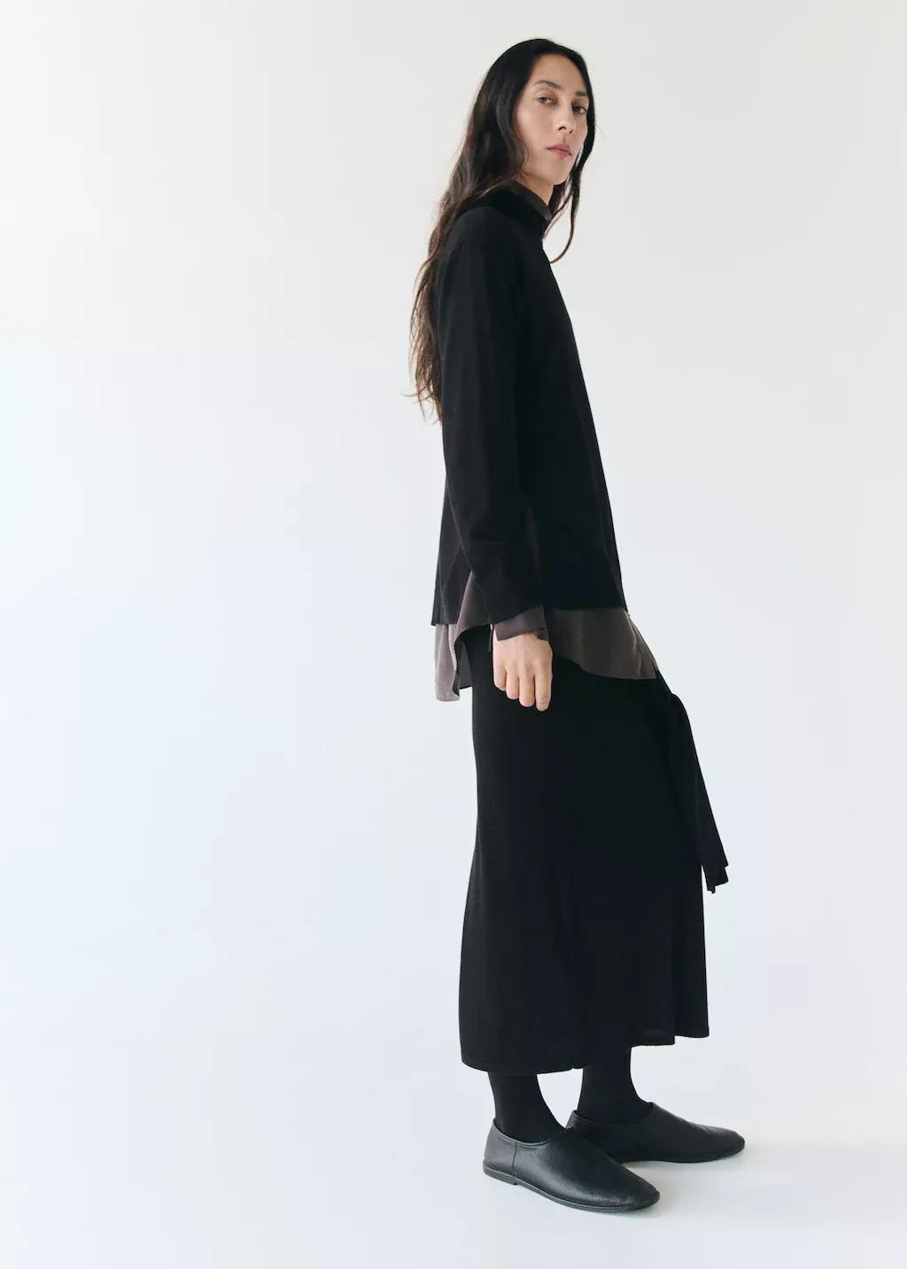 Black Knitted Skirt With Knot Detail, Black, large image number 2